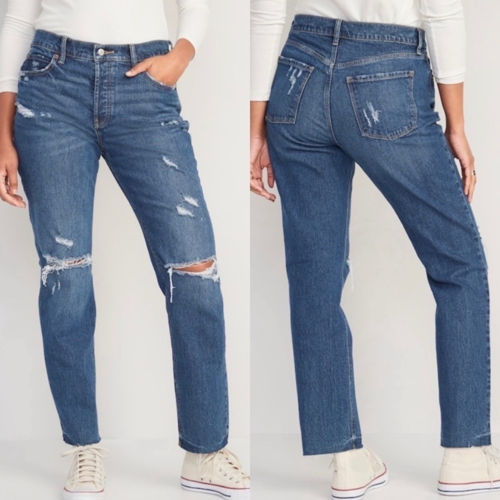 NWT Old Navy High Rise Slouchy Slim Straight Ripped Jeans In Zuri